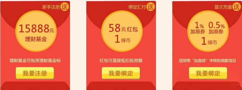 蜂投网送15888元体验金，3天收益20元，可提现